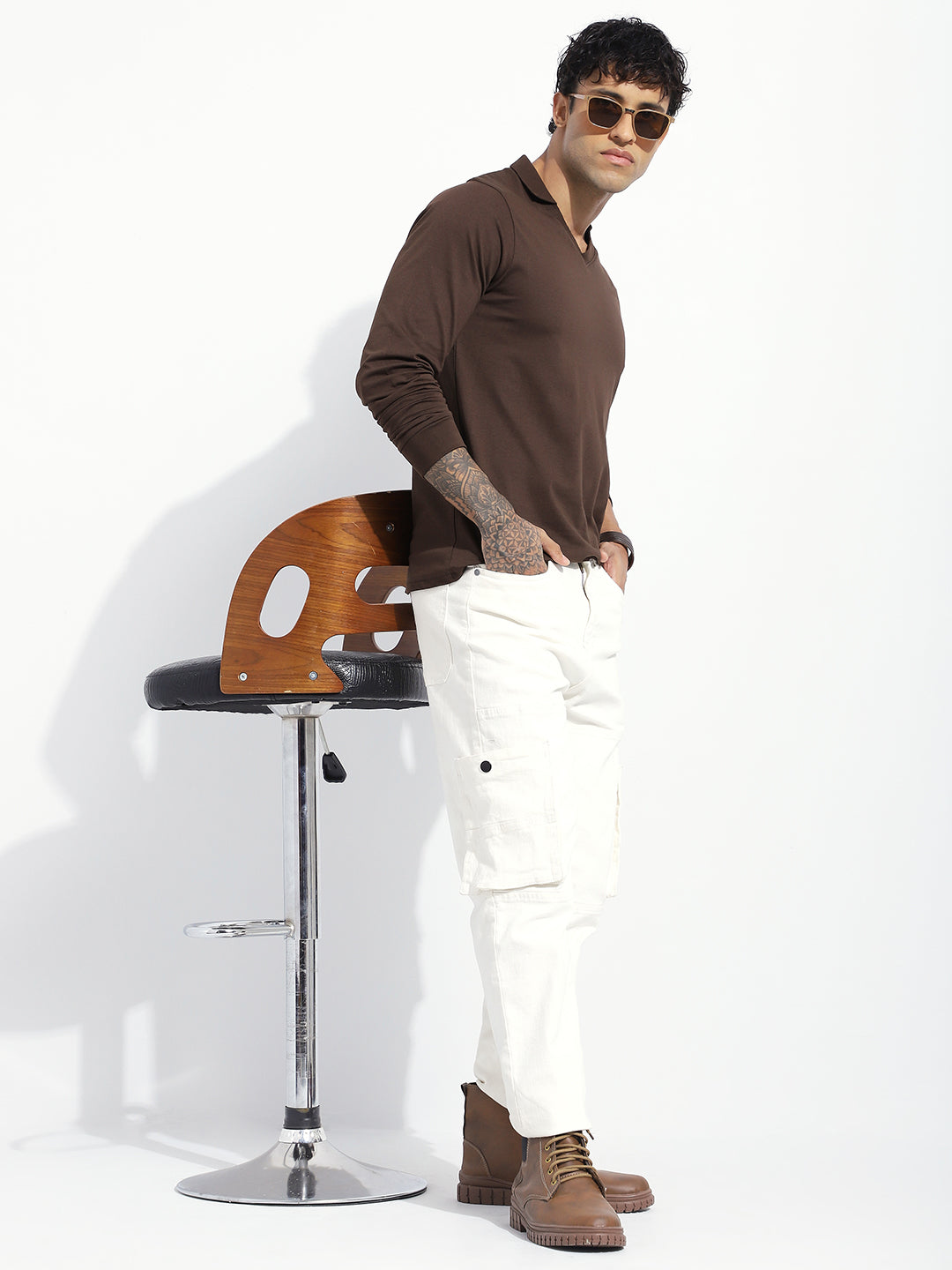 Mens Full Sleeve V-Neck Solid Regular Fit Tshirts