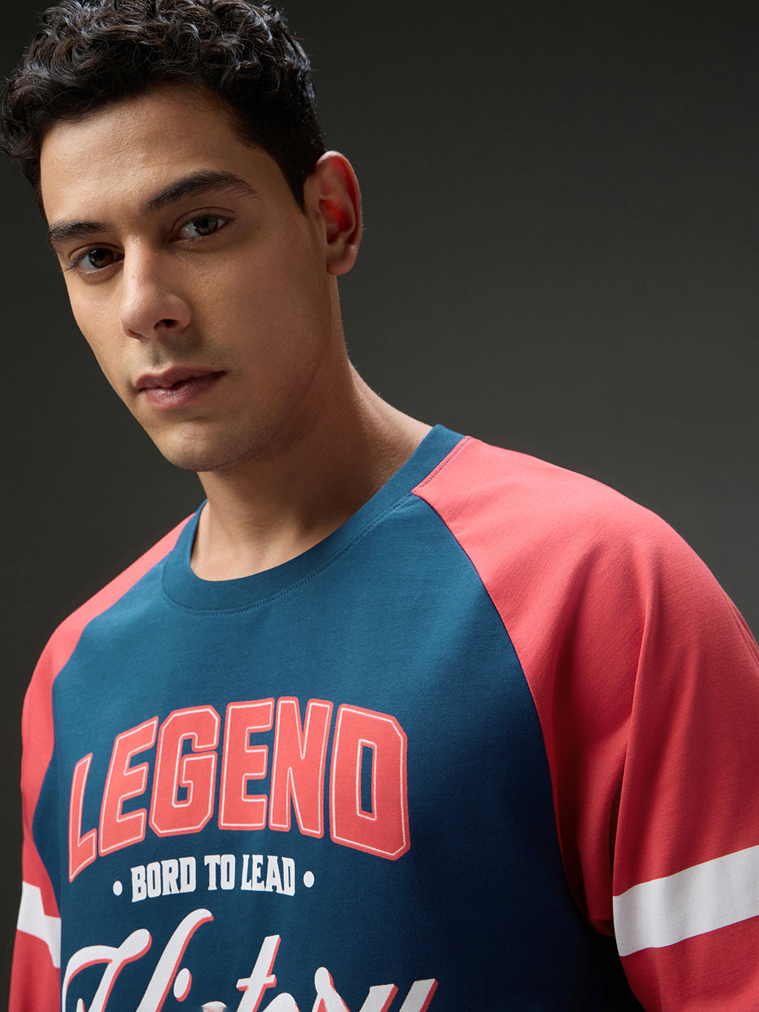 Mens Round Neck Raglan Sleeve Printed Oversized Fit Tshirt