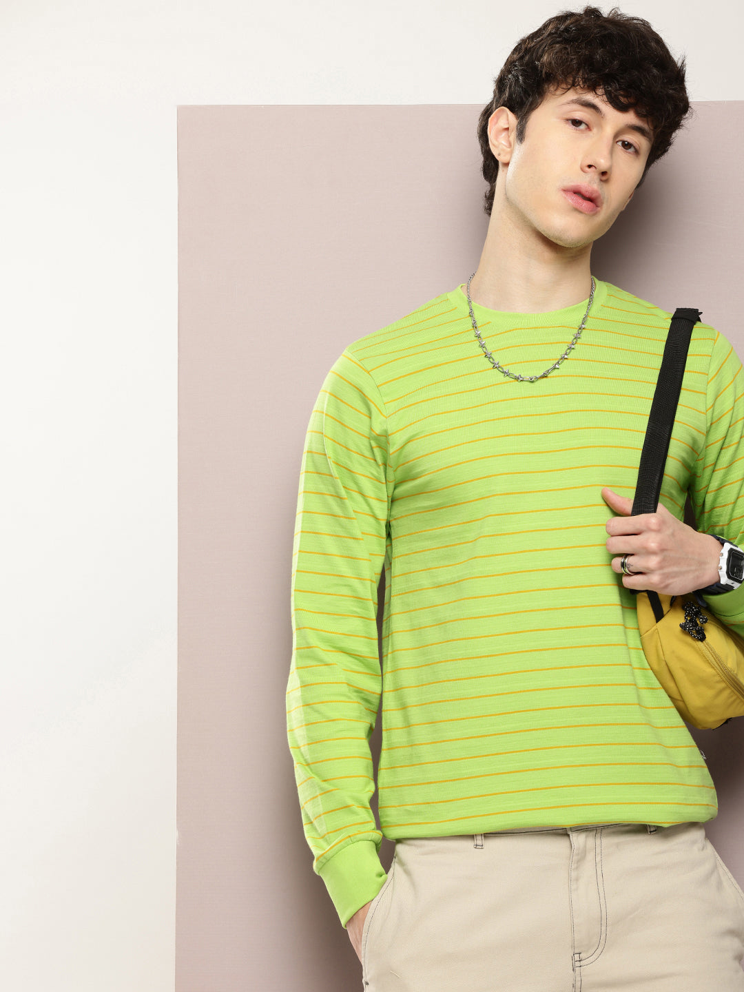 Mens Full Sleeve Round Neck Striped Regular Fit Tshirts