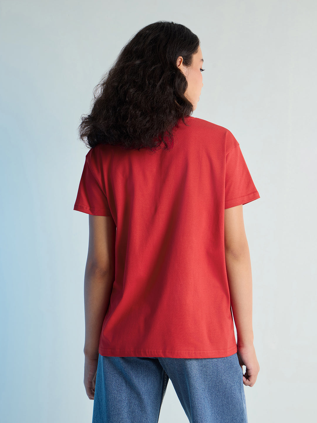 Womens Stud Detailed Boxy Regular Round Neck Tshirt 