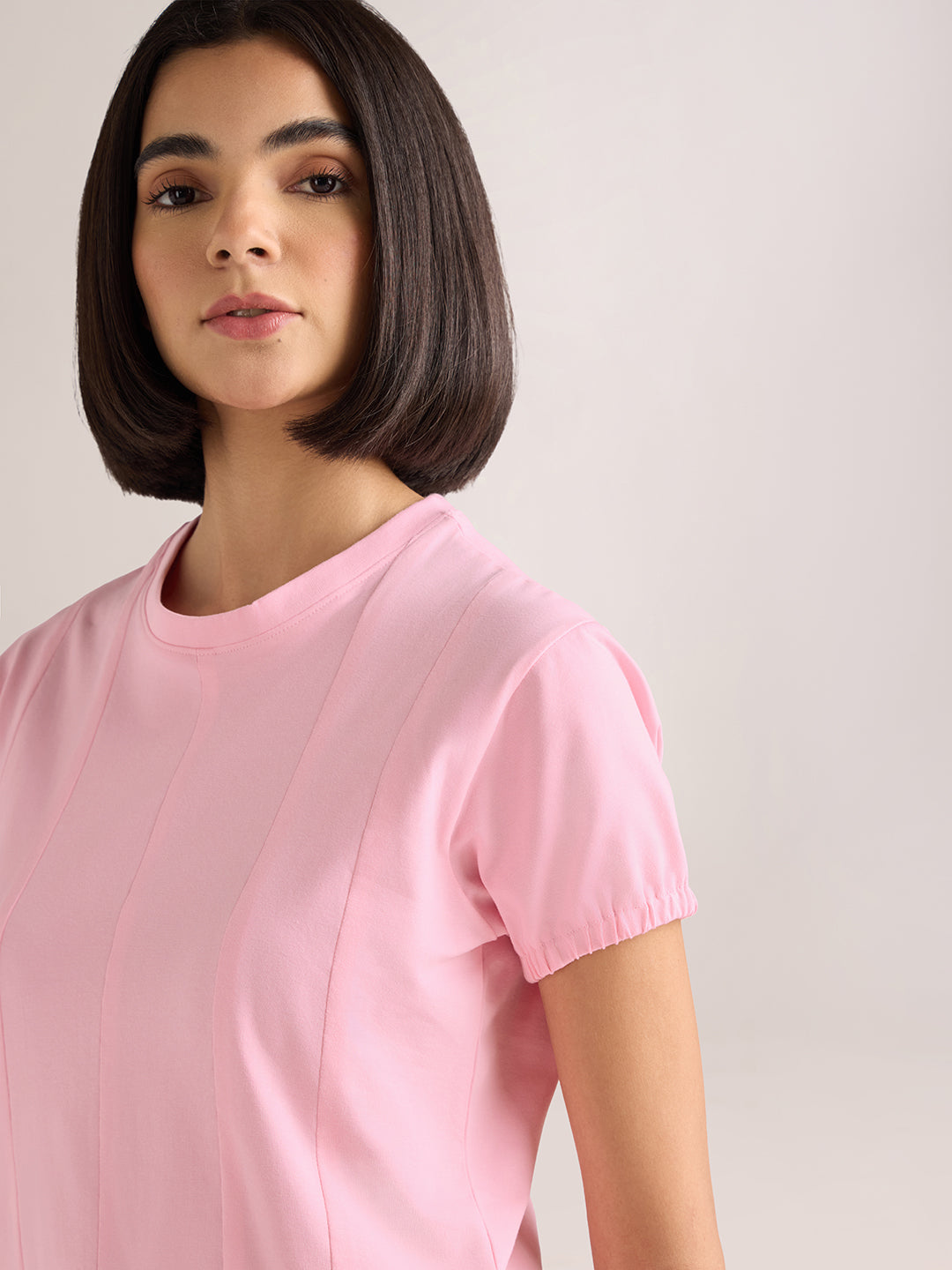 Womens Solid Regular Fit Lycra Jersey Round Neck Tshirt