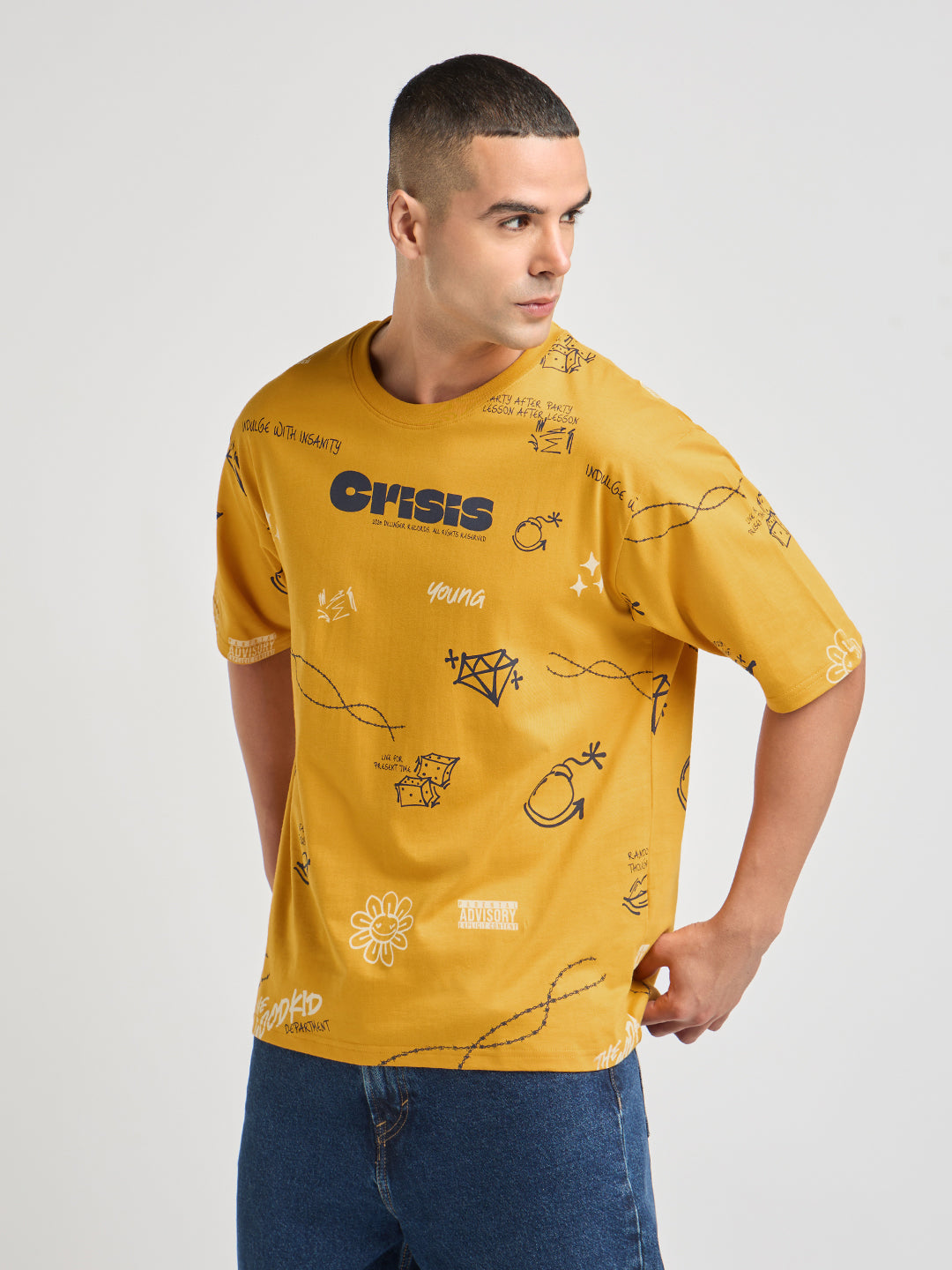 Mens Printed Oversized Cotton Round Neck Tshirt
