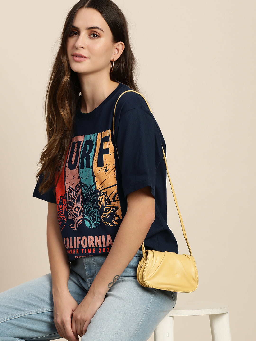 Womens Short Sleeve Round Neck Oversized Fit T-Shirt