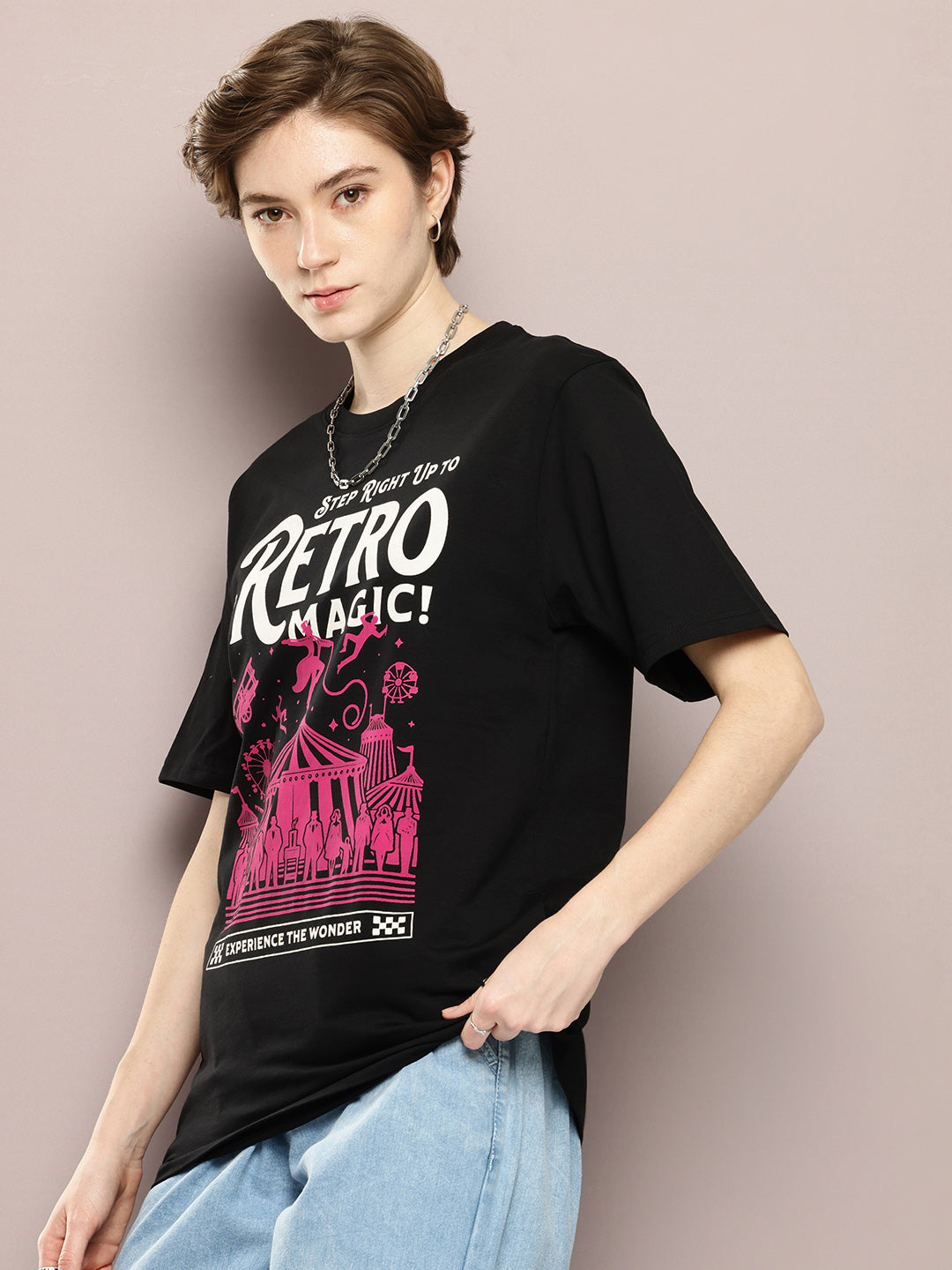 Womens Half Sleeve Round Neck Printed Oversized Fit Tshirts
