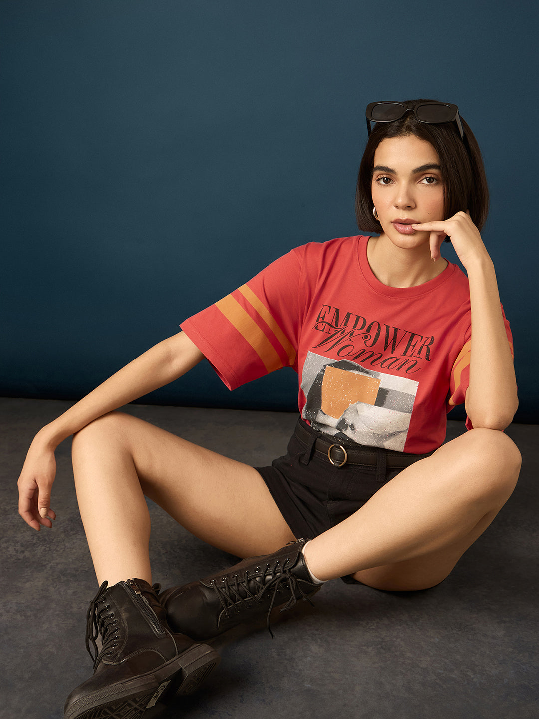Womens Short Sleeve Printed Oversized Fit Tshirt 