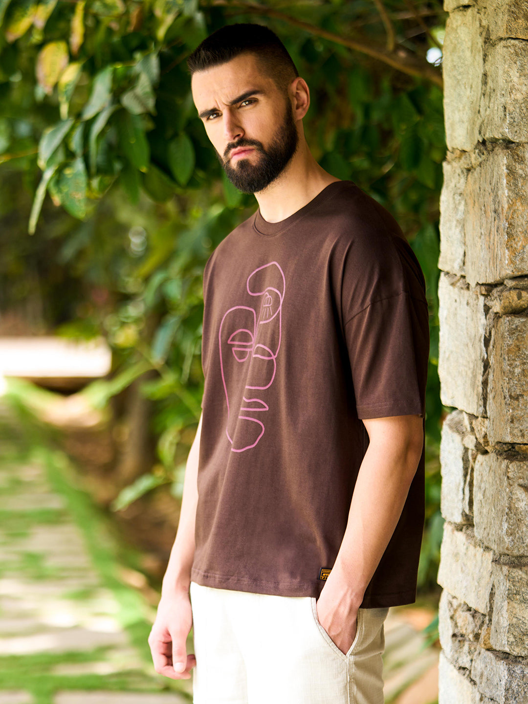 Mens Half Sleeve Drop Shoulder Printed Oversized Fit T-Shirts