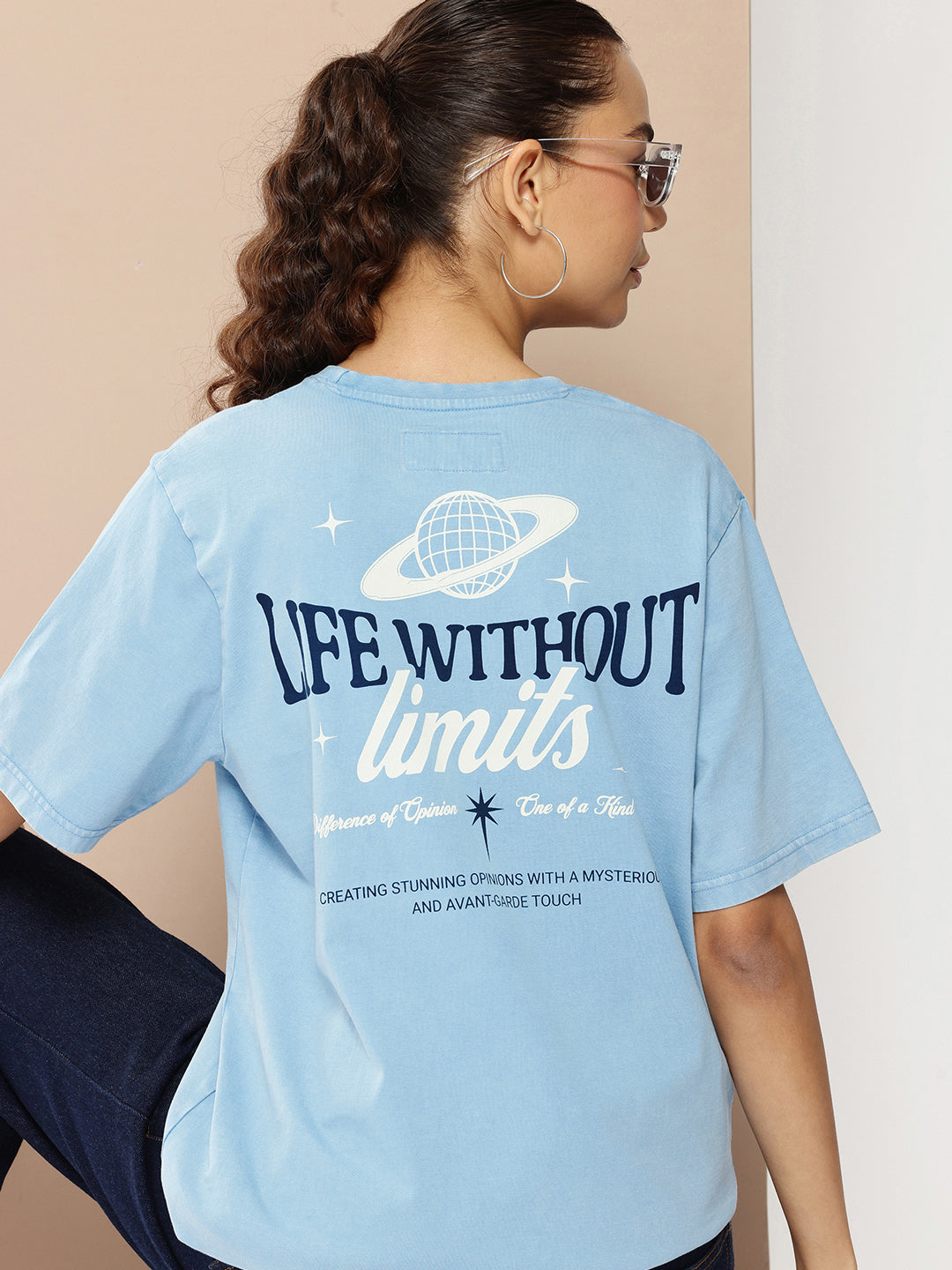 Womens Half Sleeve Round Neck Back Printed Oversized Fit Tshirts