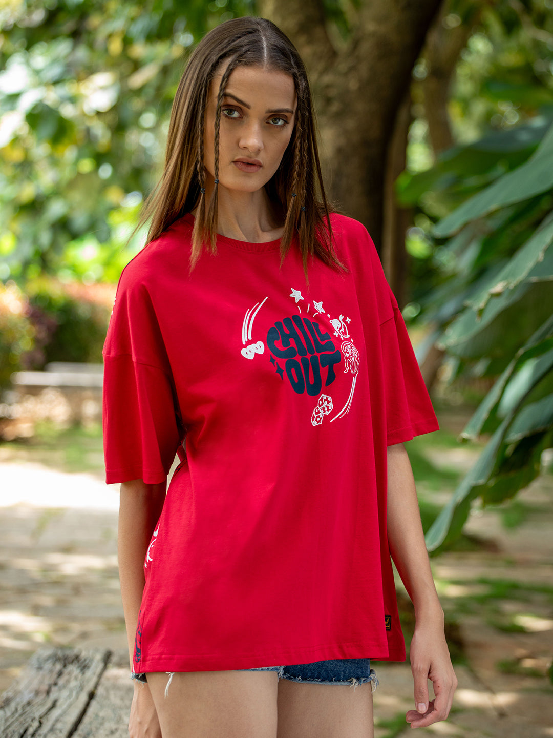 Womens Half Sleeve Drop Shoulder Printed Oversized Fit T-Shirts