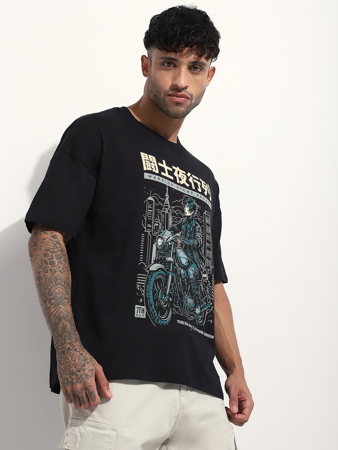 Mens Half Sleeve Drop Shoulder Printed Oversized Fit T-Shirts