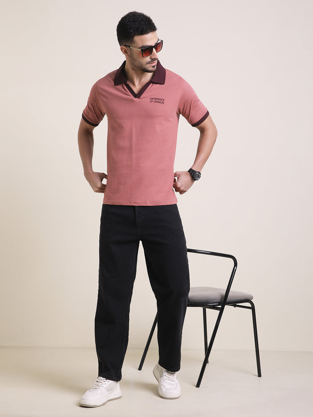 Mens Half Sleeve Polo Neck Back Embroidered Relaxed Fit Tshirts