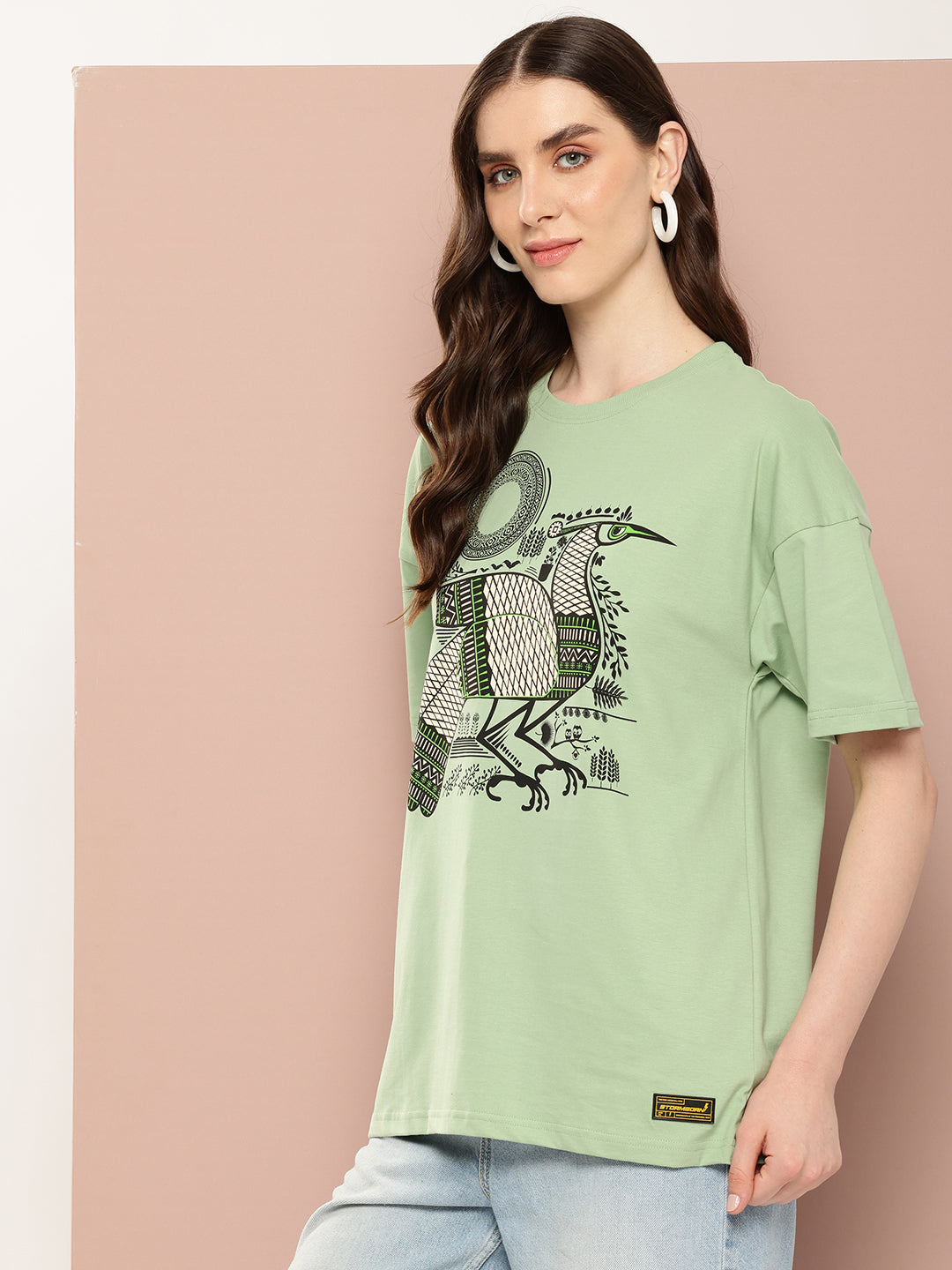 Womens Half Sleeve Drop Shoulder Printed Oversized Fit T-Shirts