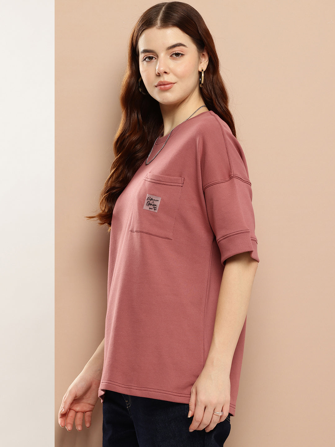 Womens Half Sleeve Round Neck Solid Oversized Fit Tshirts