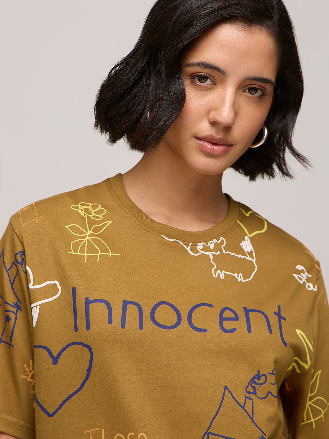 Womens Printed Oversized Fit Cotton T-Shirt