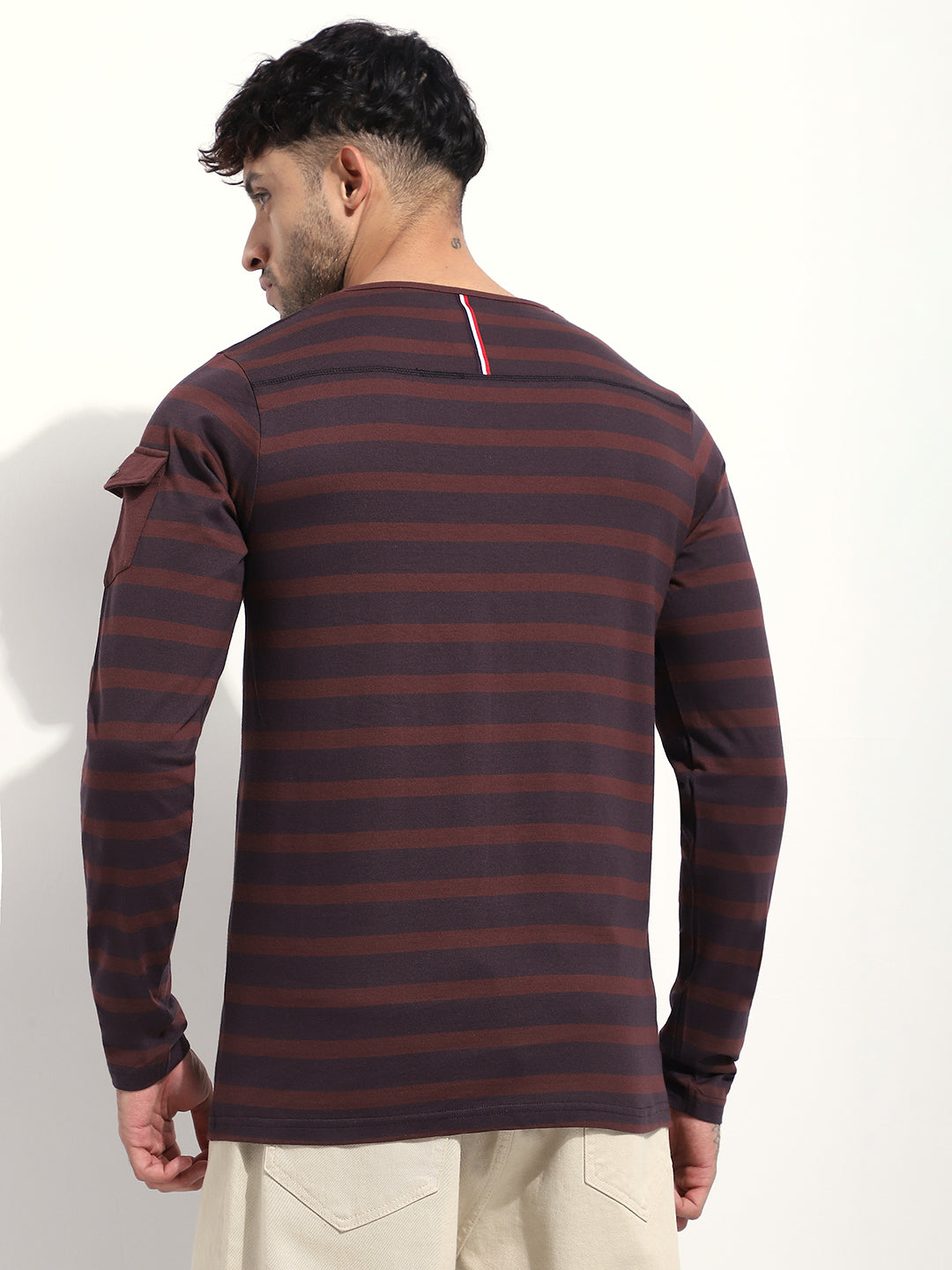 Mens Full Sleeve Henley Neck Striped Regular Fit Tshirts