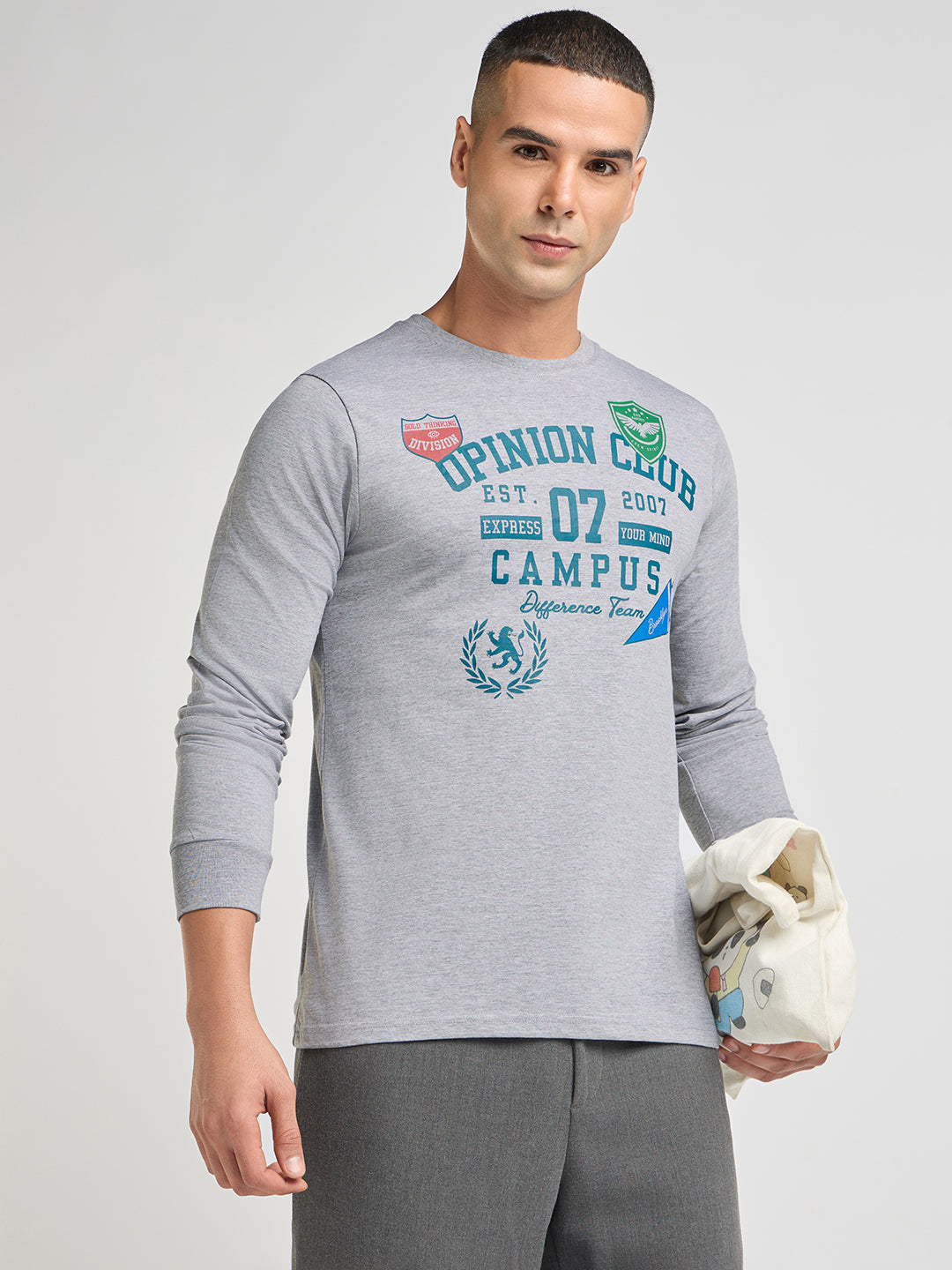 Mens Printed Regular Fit Full Sleeve Round Neck Tshirt