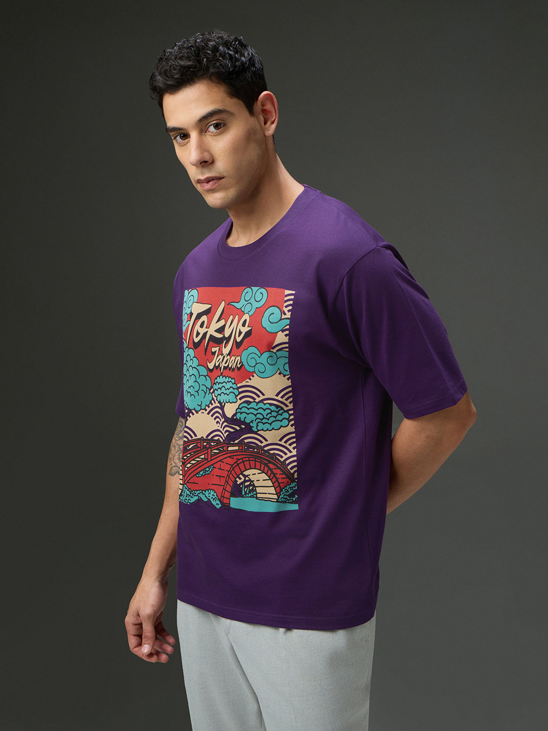 Mens Round Neck Half Sleeve Printed Oversized Fit Tshirt