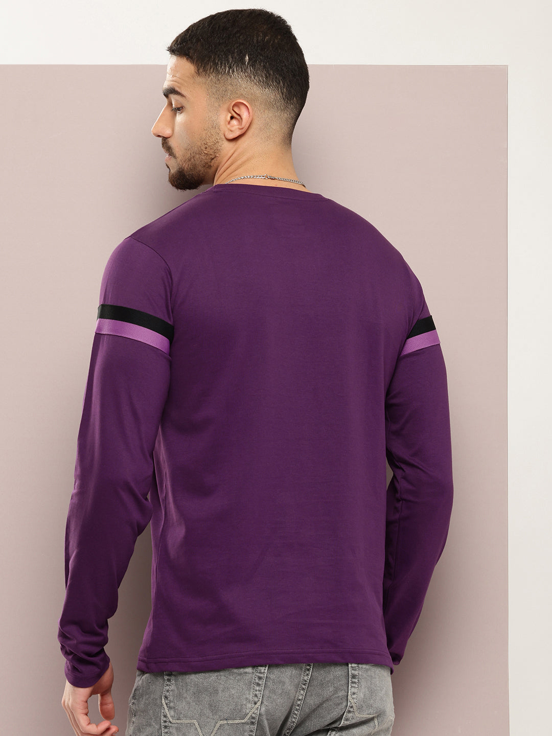 Mens Full Sleeve Round Neck Striped Regular Fit Tshirts