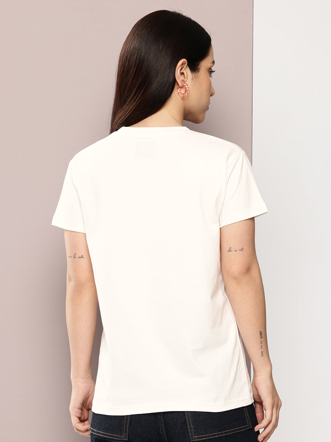 Womens Half Sleeve Round Neck Printed Regular Fit Tshirts