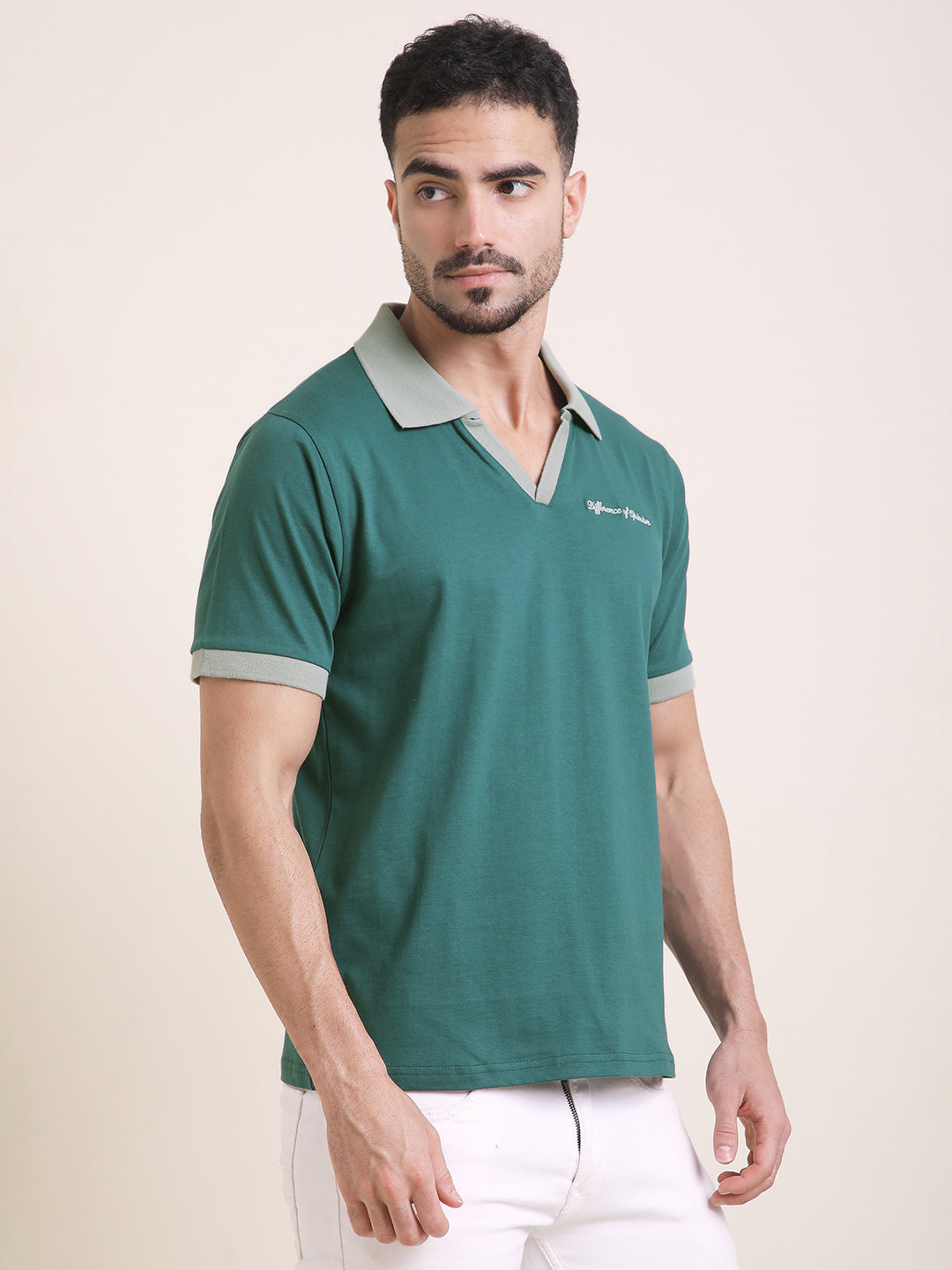 Mens Half Sleeve Polo Neck Back Embroidered Relaxed Fit Tshirts