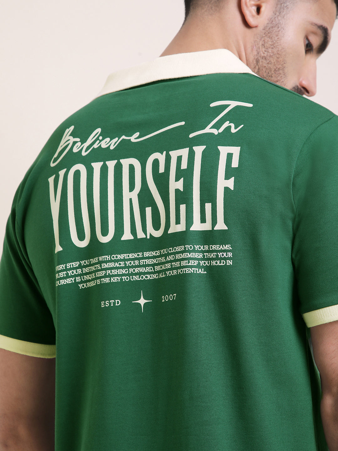 Mens Half Sleeve Polo Neck Back Printed Relaxed Fit Tshirts
