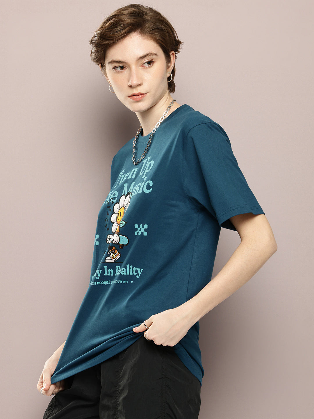 Womens Half Sleeve Round Neck Printed Oversized Fit Tshirts