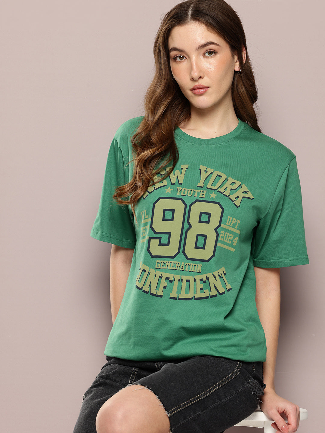 Womens Half Sleeve Round Neck Printed Oversized Fit Tshirts