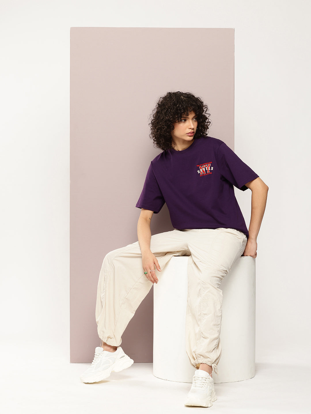 Womens Half Sleeve Round Neck Embroidery Oversized Fit Tshirts