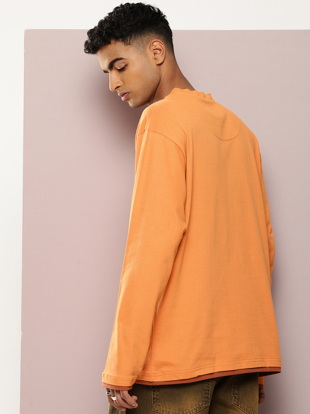 Mens Full Sleeve V-Neck Solid Oversized Fit Tshirts