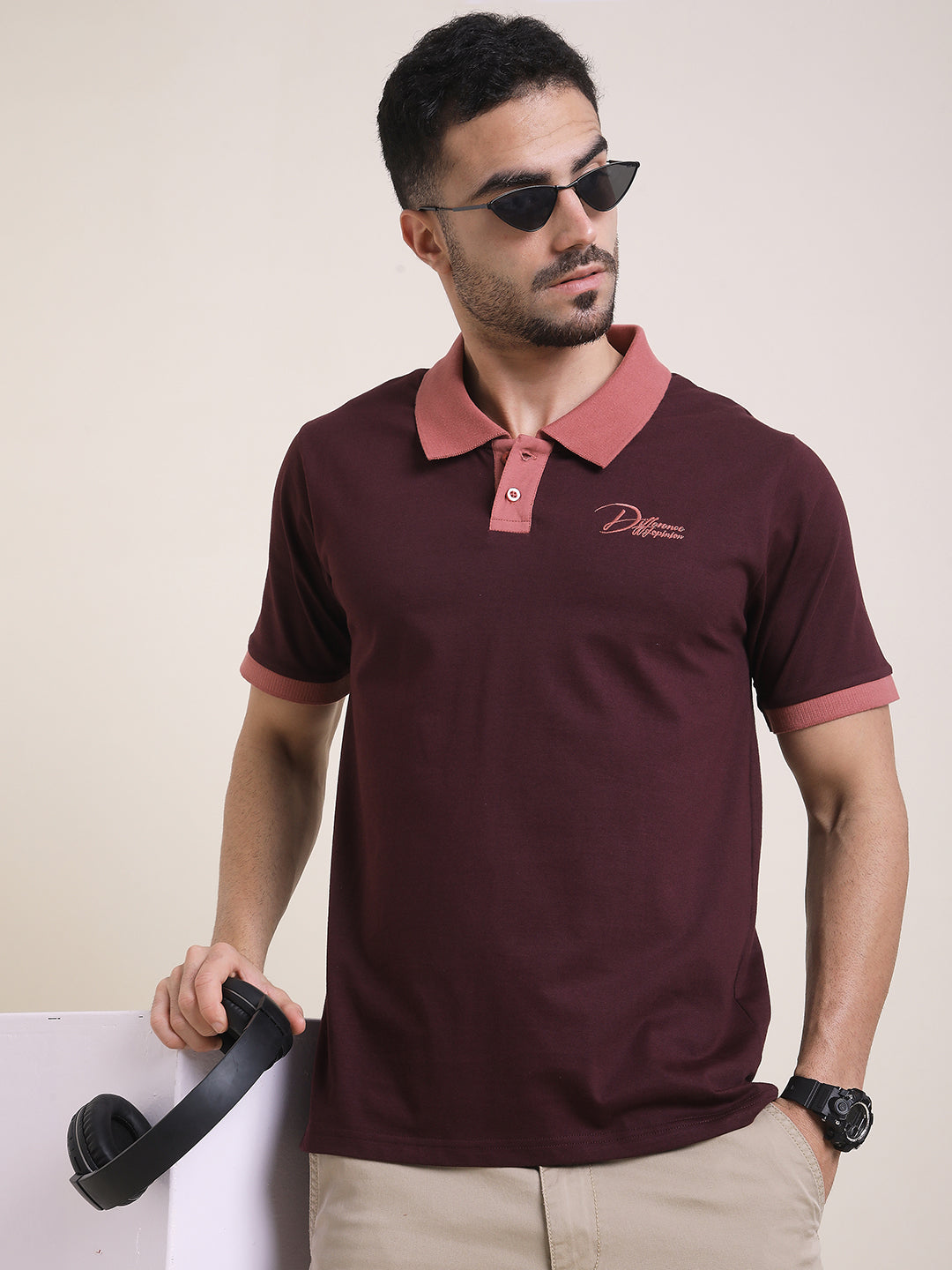 Mens Half Sleeve Polo Neck Back Embroidered Relaxed Fit Tshirts
