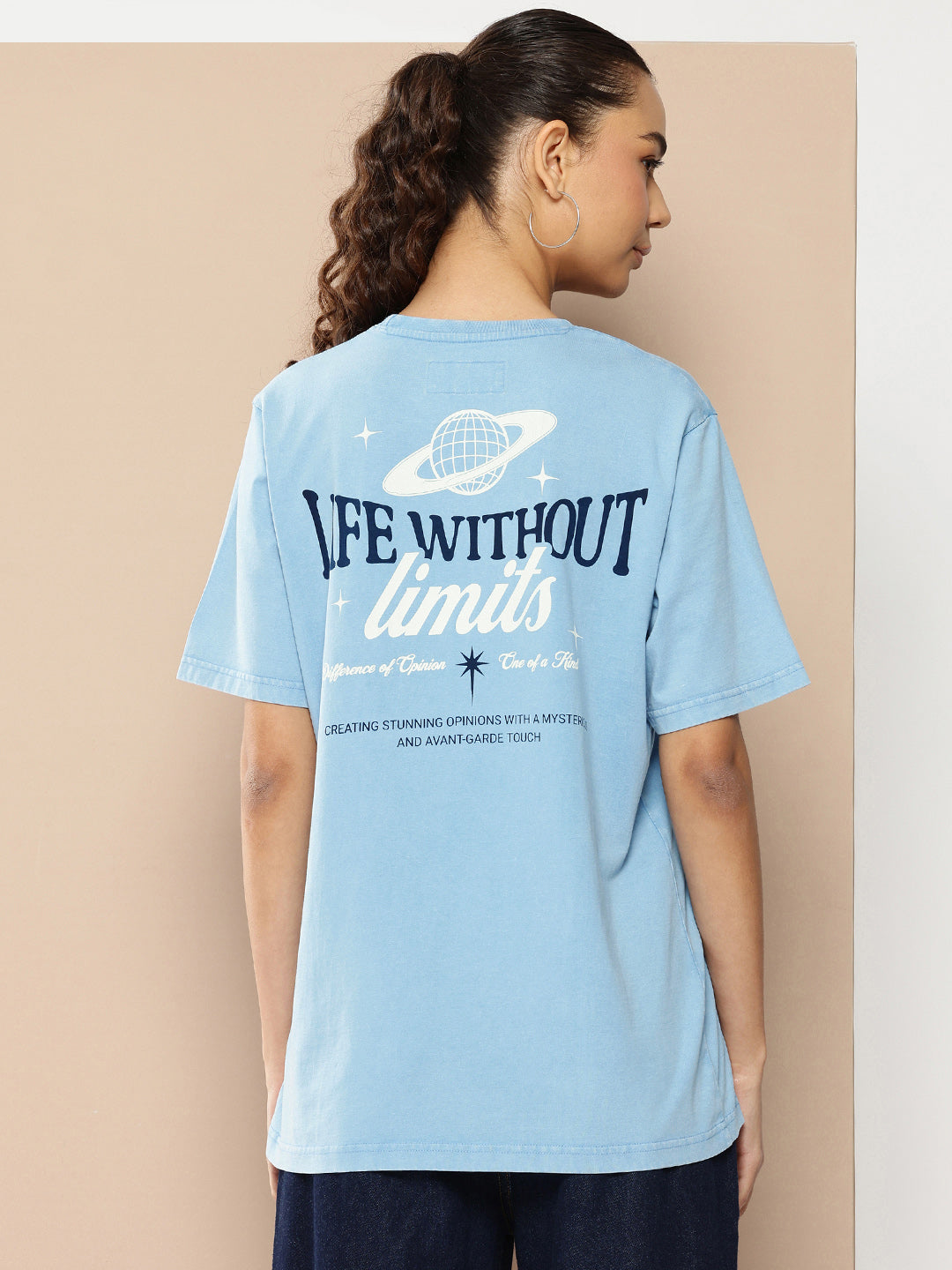 Womens Half Sleeve Round Neck Back Printed Oversized Fit Tshirts