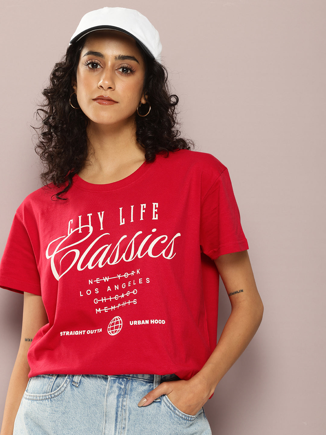 Womens Half Sleeve Round Neck Printed Boxy Fit Tshirts