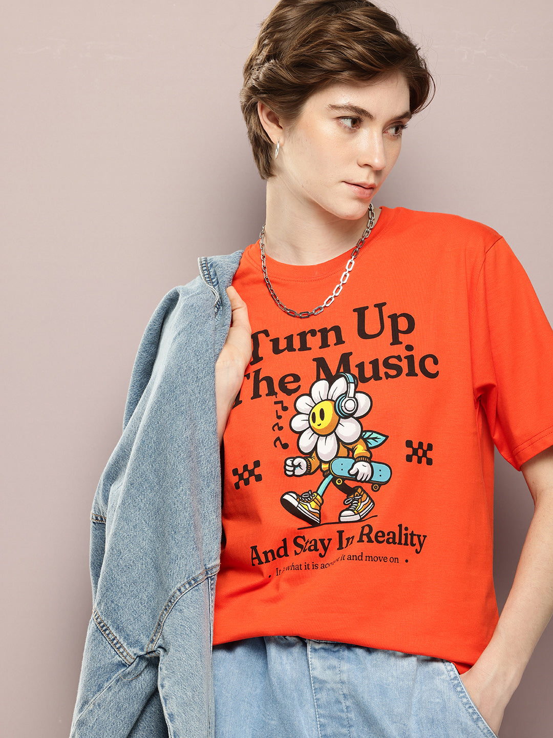 Womens Half Sleeve Round Neck Printed Oversized Fit Tshirts