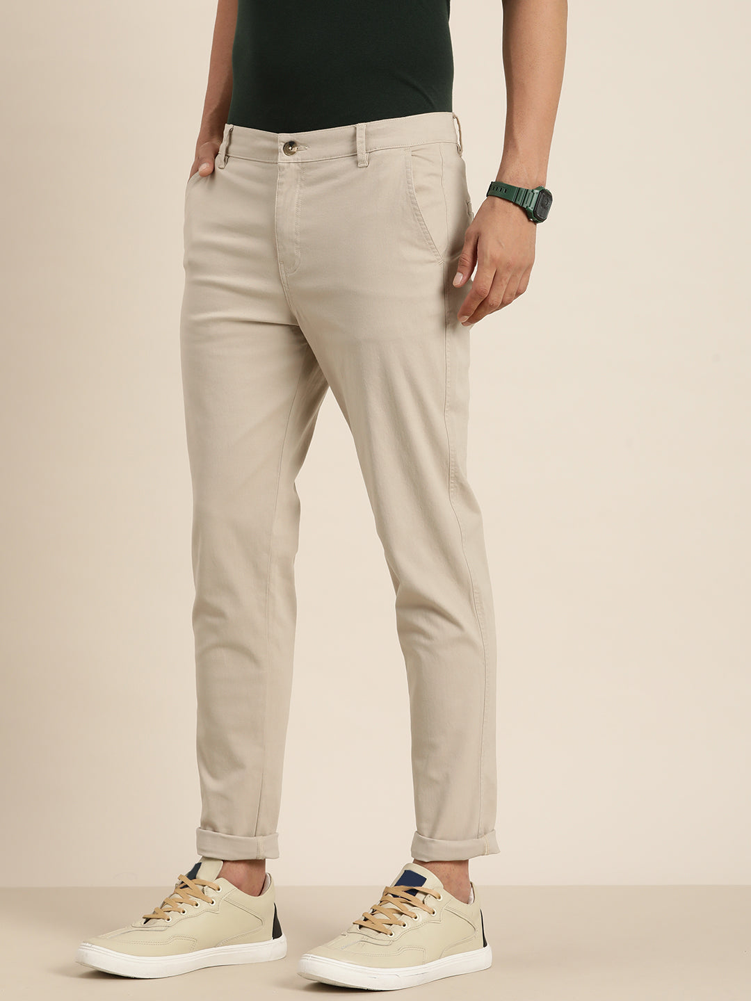 Men Solid Ankle-Length Chinos Trousers