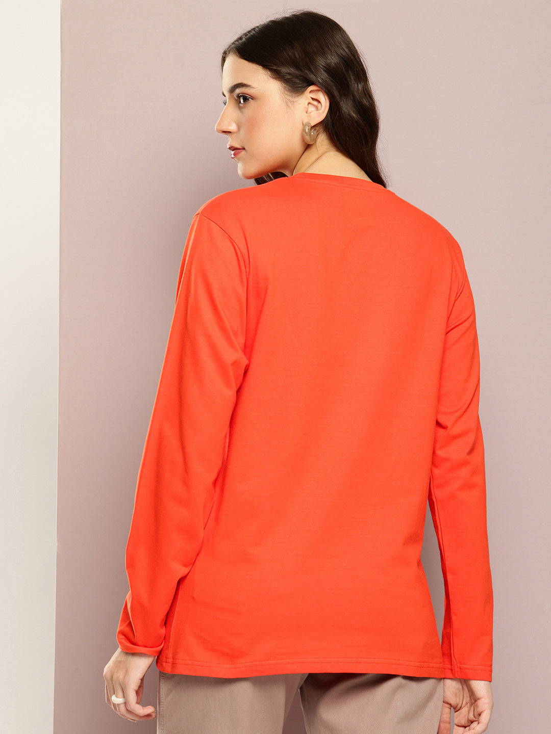 Womens Full Sleeve Round Neck Printed Oversized Fit Tshirts