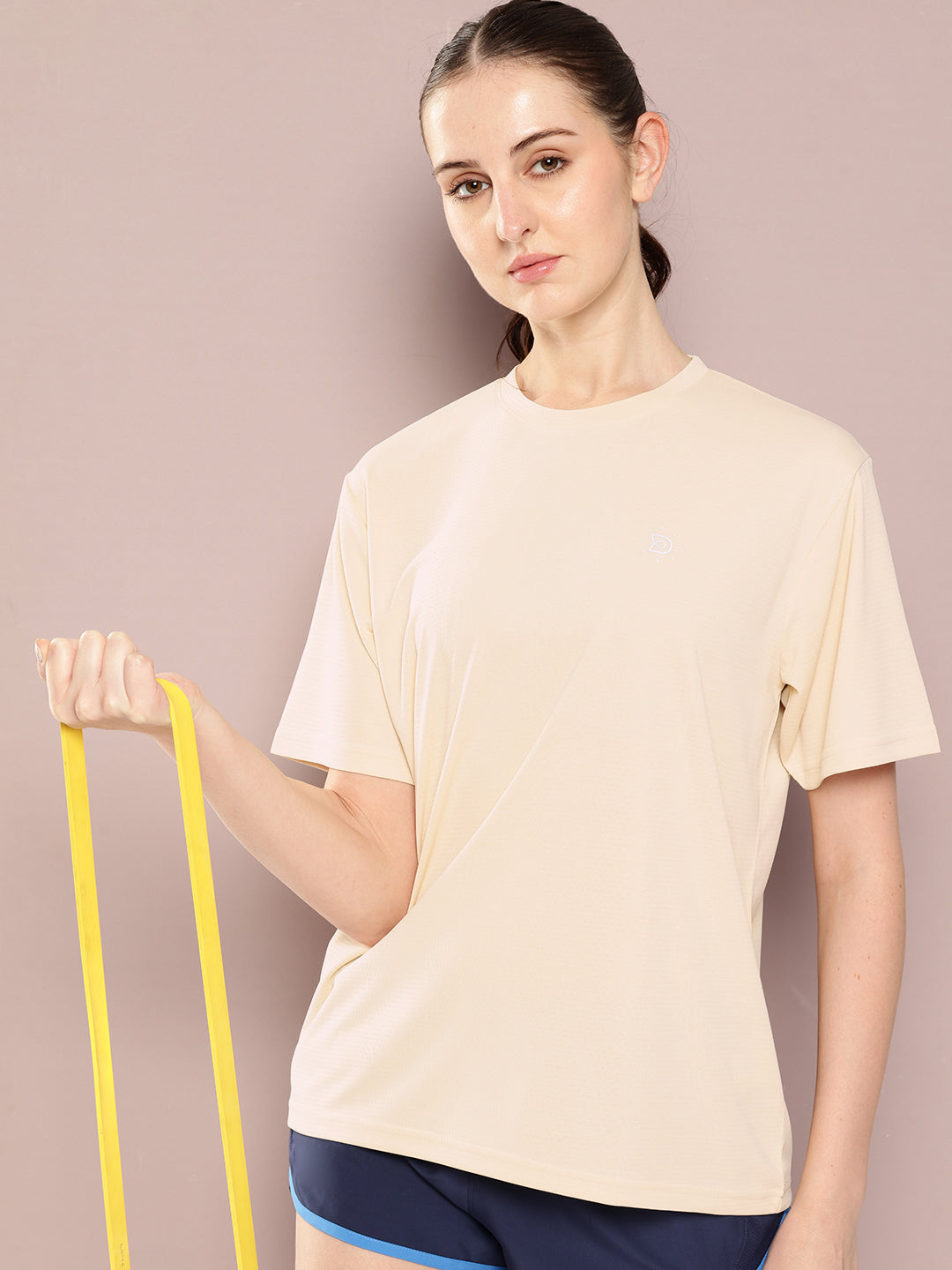 Womens Short Sleeve Round Neck Oversized Polyster Tshirt