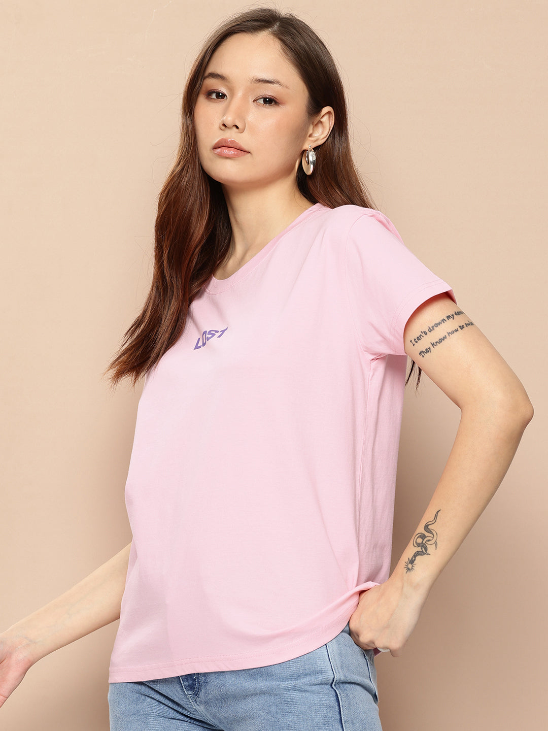 Womens Half Sleeve Round Neck Back Printed Boxy Fit Tshirts