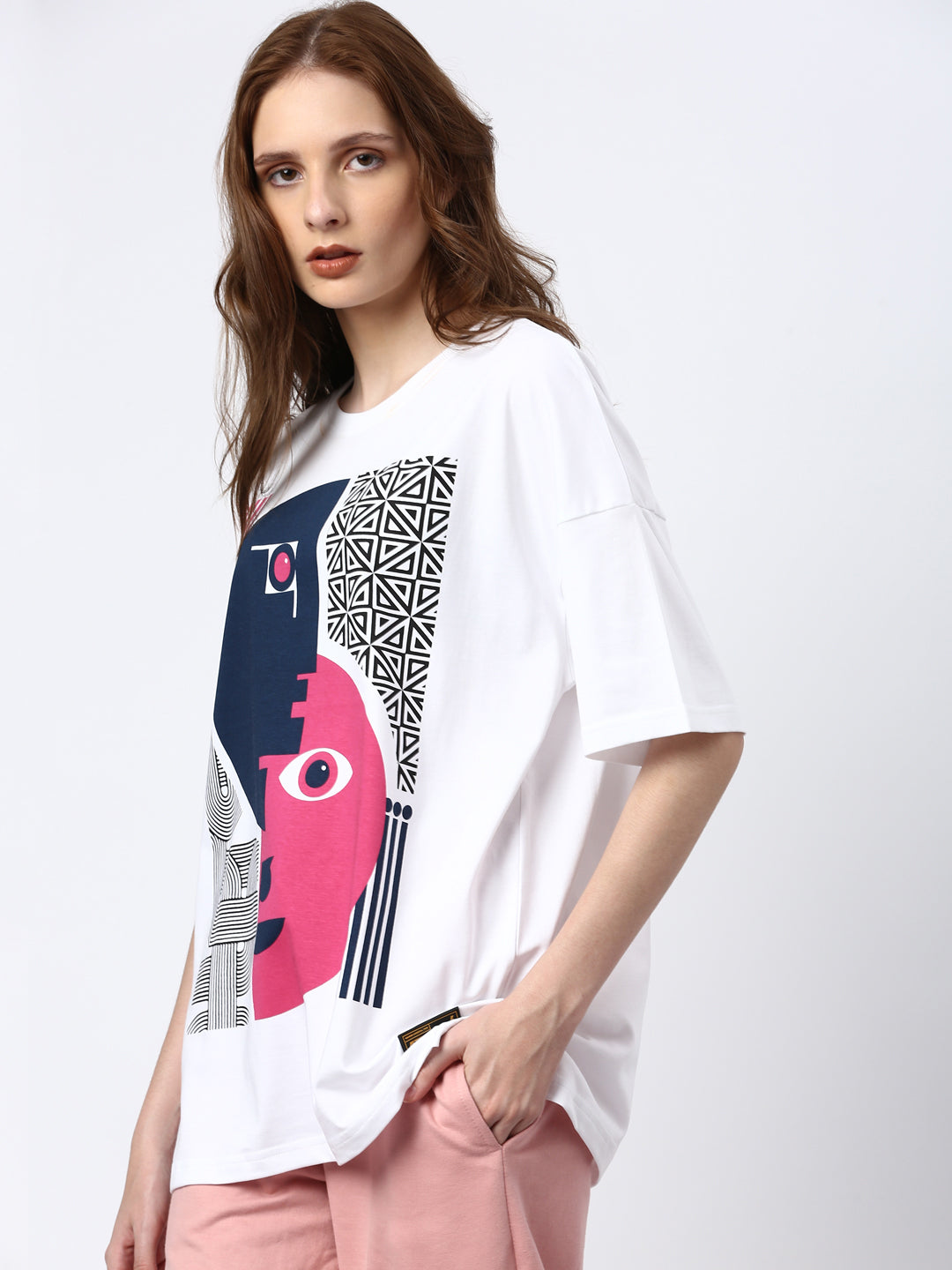Womens Half Sleeve Drop Shoulder Printed Oversized Fit T-Shirts