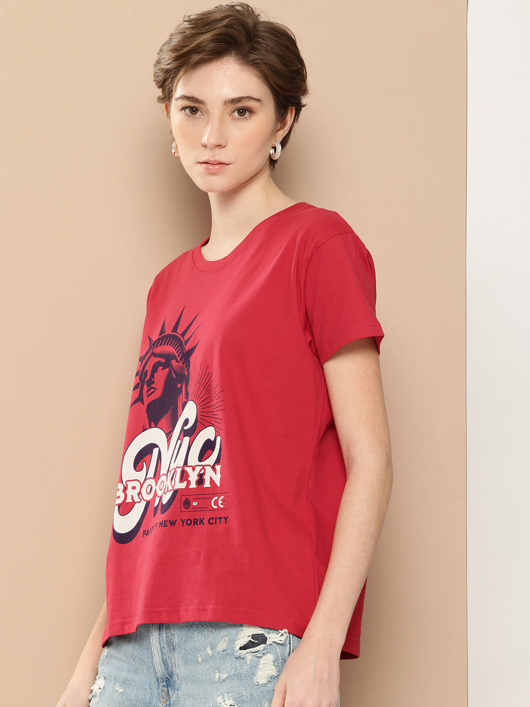 Womens Half Sleeve Round Neck Printed Boxy Fit Tshirts