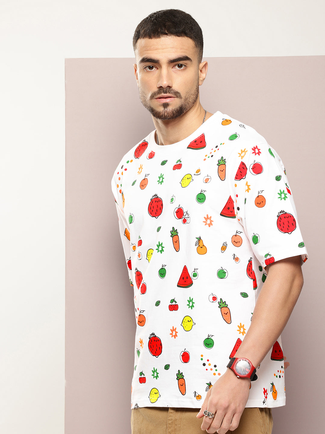 Mens Half Sleeve Round Neck All-Over Printed Oversized Fit Tshirts