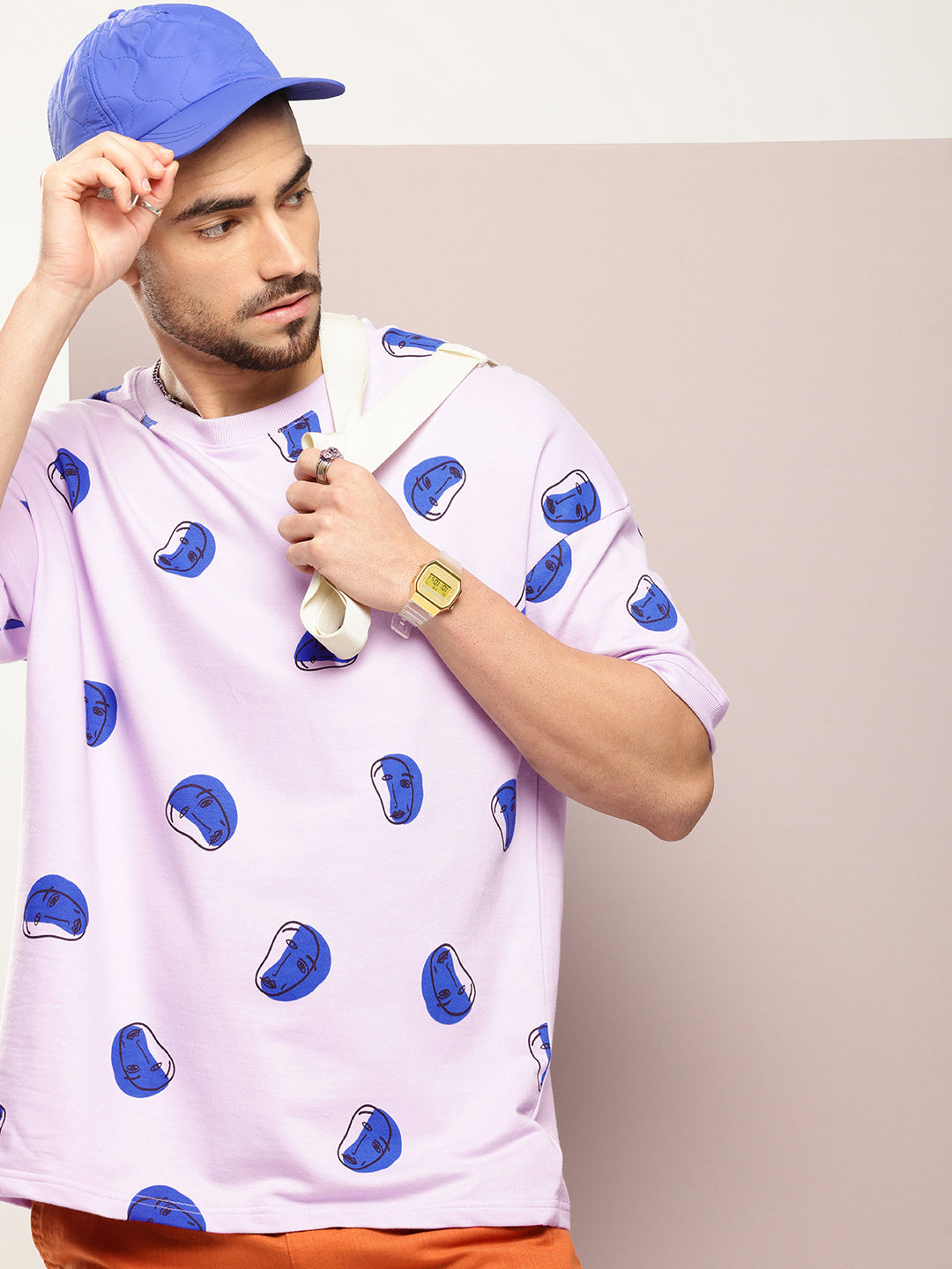 Mens Half Sleeve Round Neck All-Over Printed Oversized Fit Tshirts