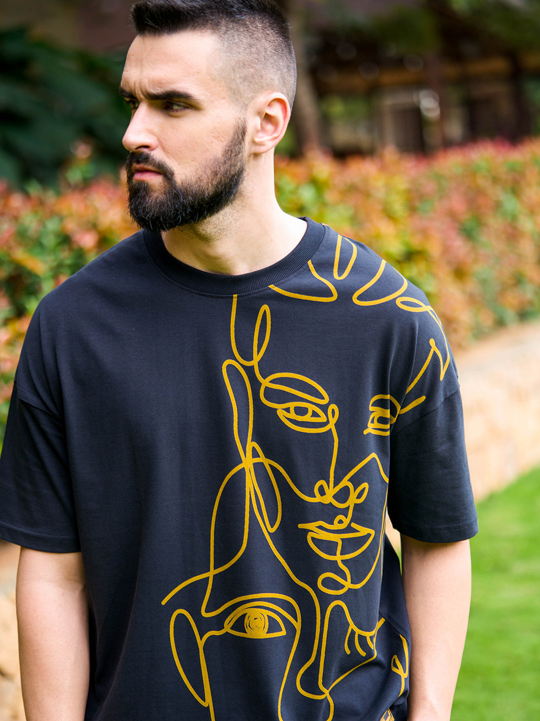 Mens Half Sleeve Drop Shoulder Printed Oversized Fit T-Shirts