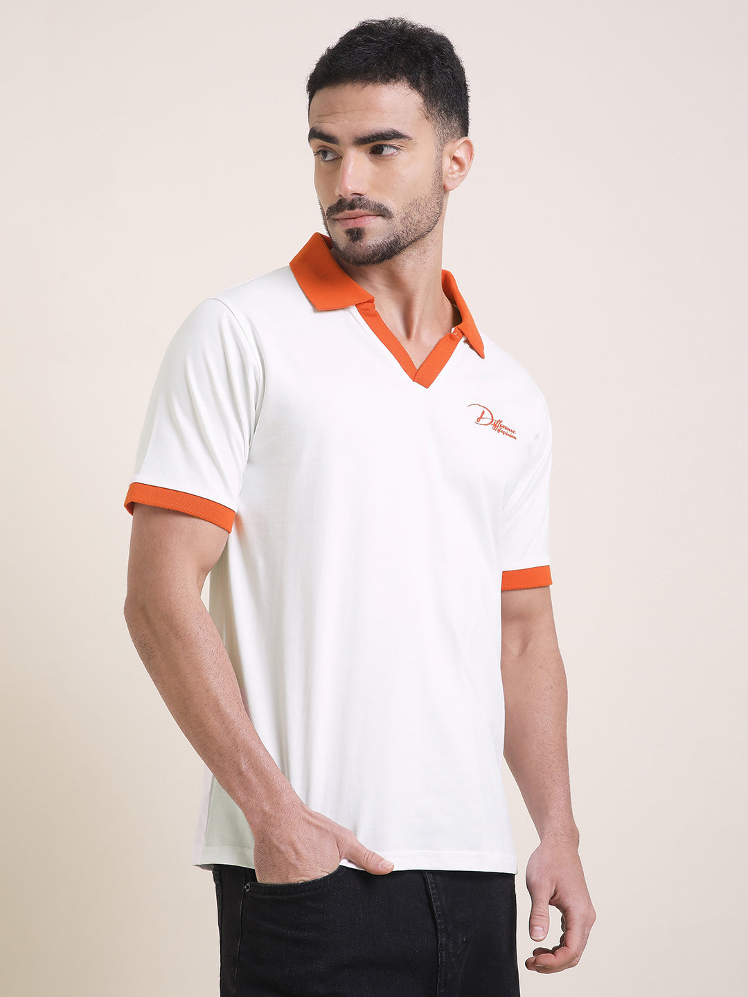 Mens Half Sleeve Polo Neck Back Embroidered Relaxed Fit Tshirts