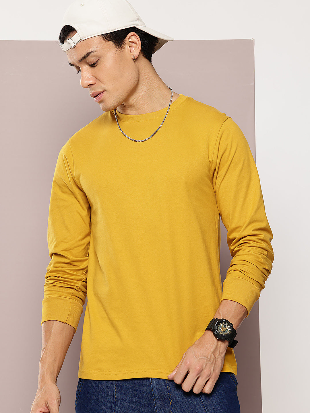 Mens Full Sleeve Round Neck Solid Regular Fit Tshirts