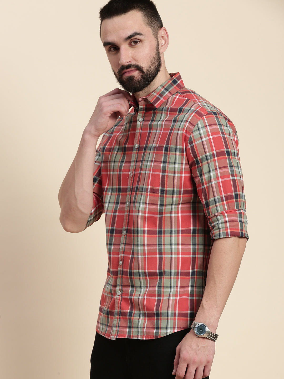 Men Checked Full Sleeve Shirt With Pocket