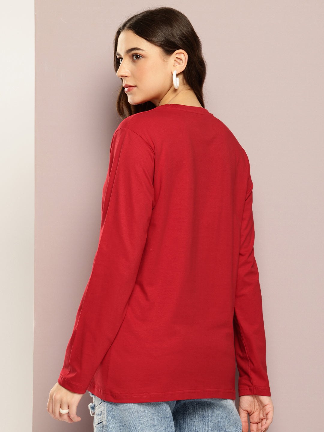 Womens Full Sleeve Round Neck Printed Oversized Fit Tshirts