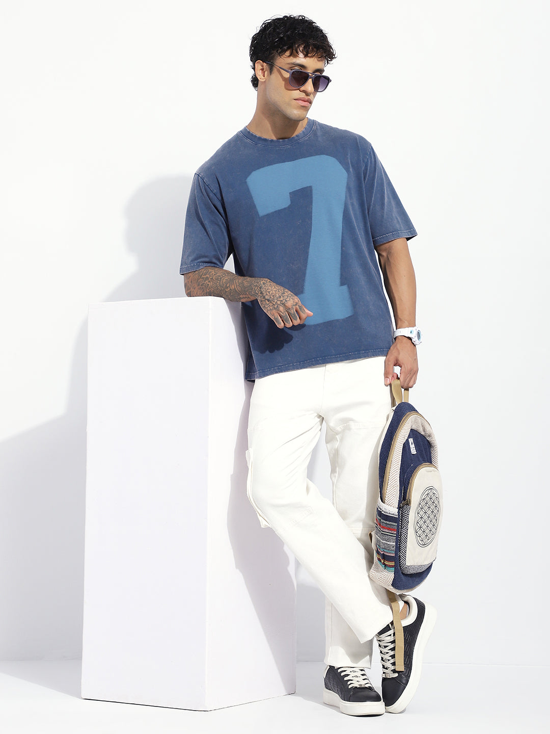 Mens Half Sleeve Round Neck Striped Oversized Fit Tshirts