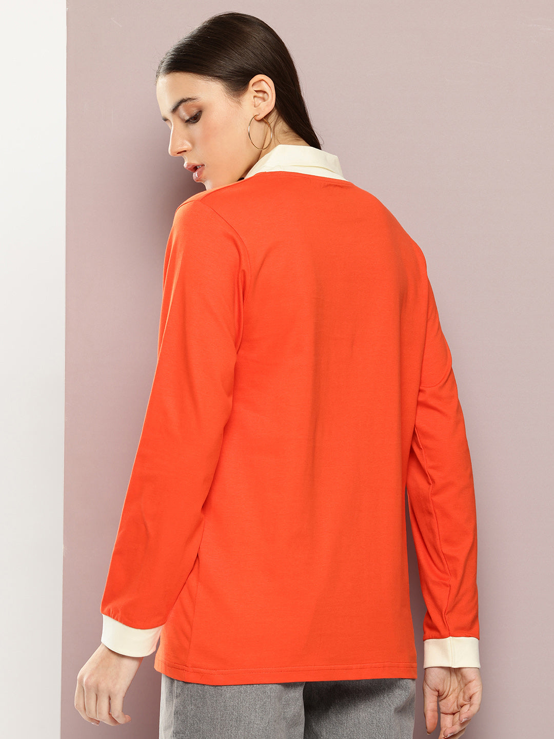 Womens Full Sleeve Polo Neck Printed Oversized Fit Tshirts