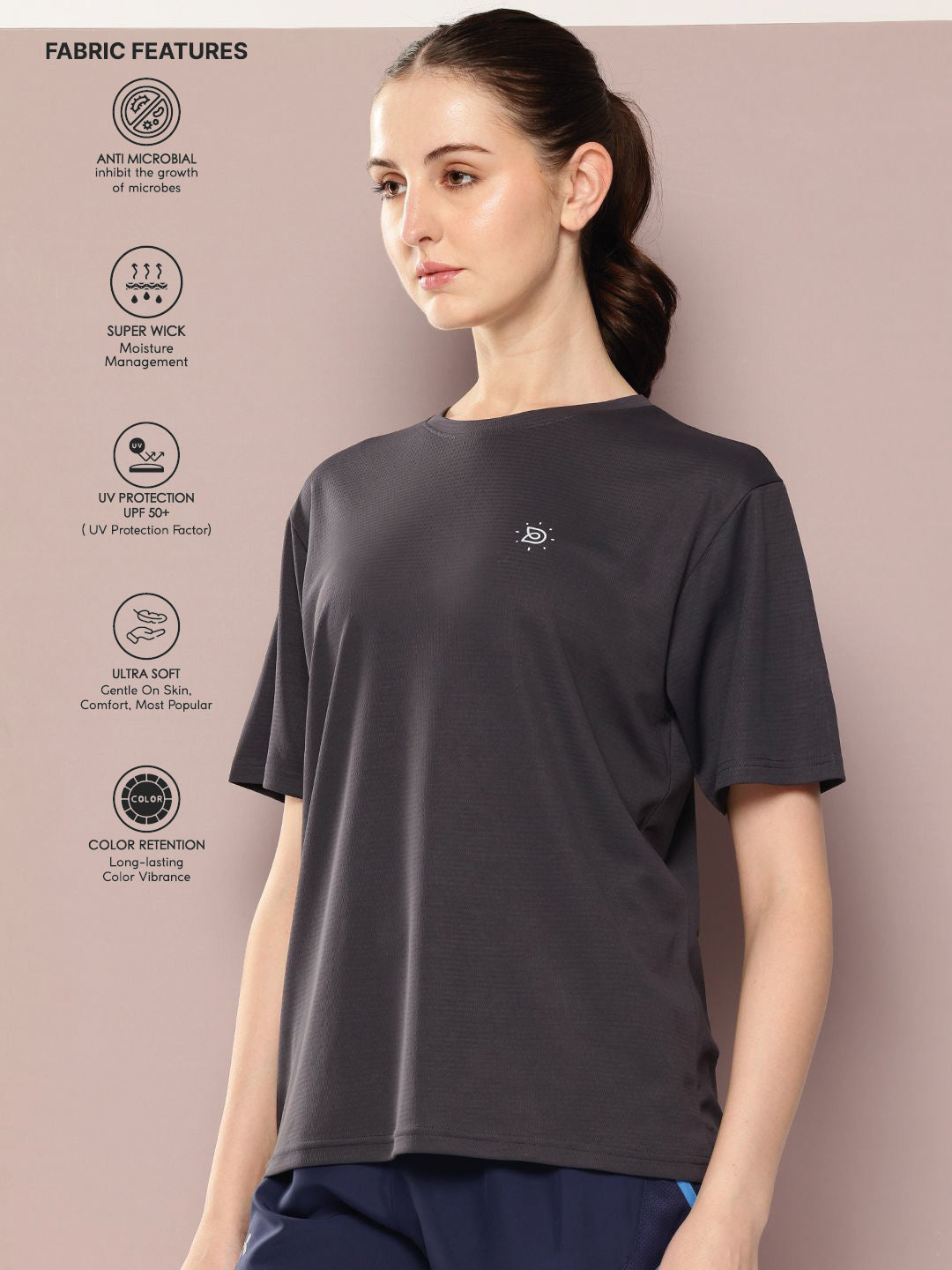 Womens Short Sleeve Round Neck Oversized Polyster Tshirt