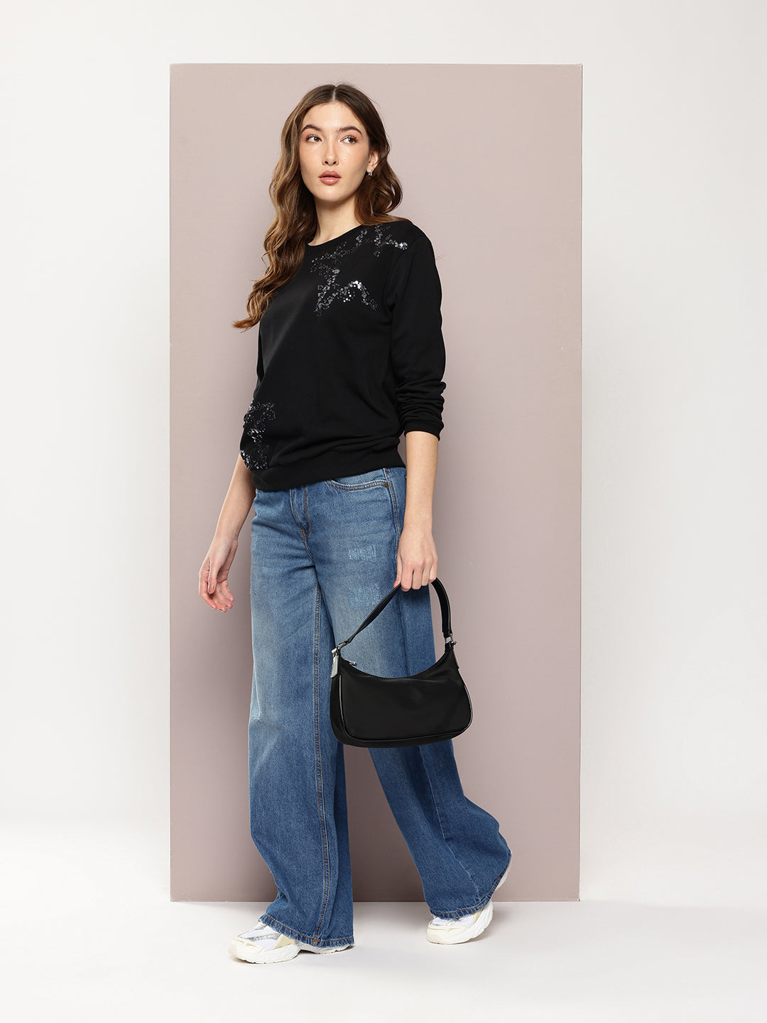 Womens Full Sleeve Round Neck Embroidered Relaxed Fit Tshirts