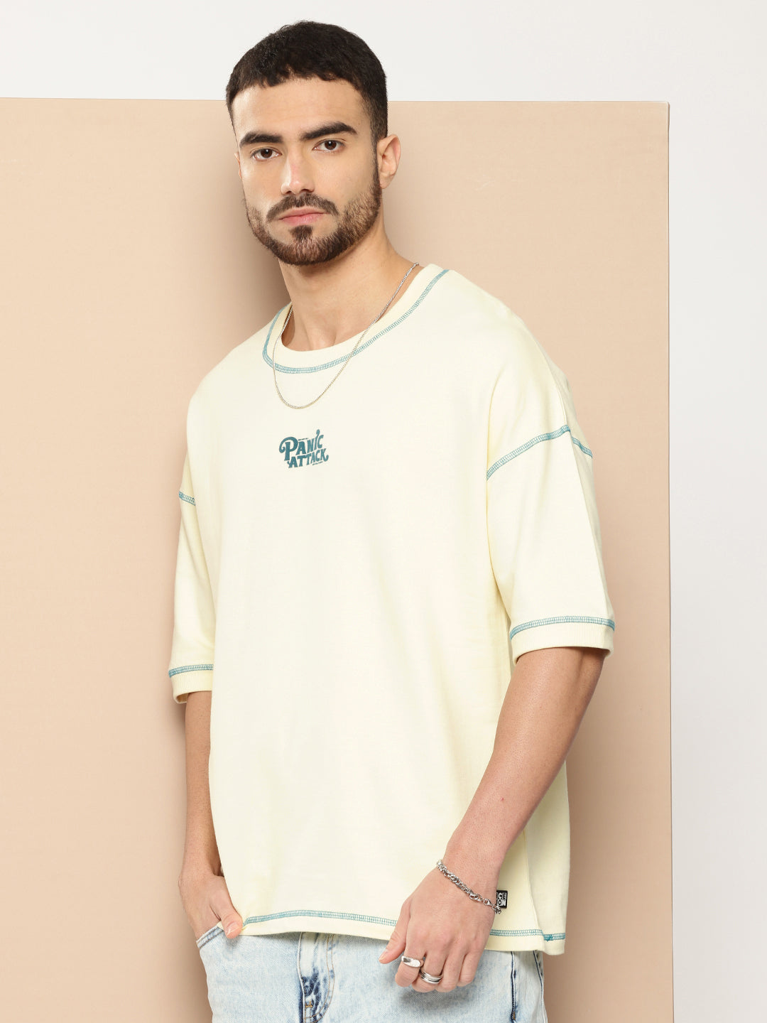 Mens Half Sleeve Round Neck Back Printed Oversized Fit Tshirts